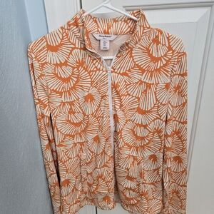 Women's Tommy Bahama Orange and White Patterned Zip Jacket, Size Large